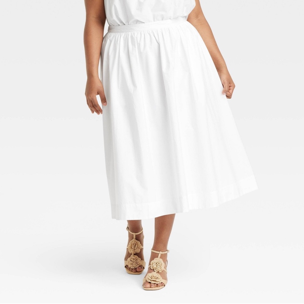 A New Day White Pleated A-Line Midi Skirt